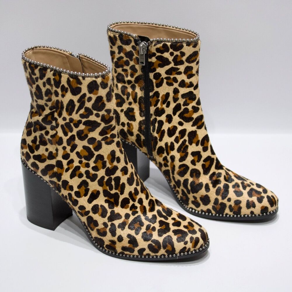Coach Drea Leopard Print Calf Hair Leather Heeled Bootie Women 7.5B Minimal Wear - Picture 2 of 16